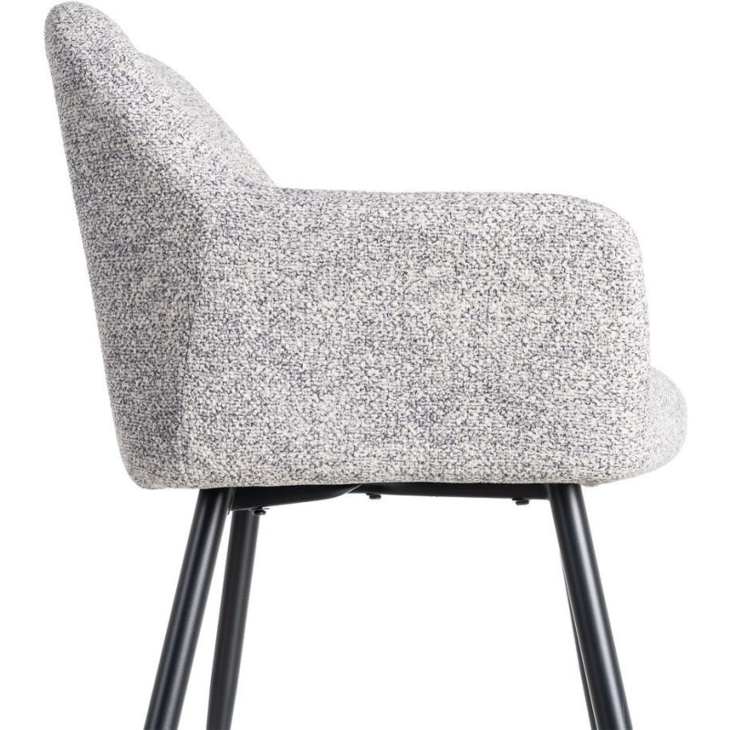 Fauteuil de table moderne chic en Tissu Gris blanc Chiné Métal Noir Olvian (Lot de 2) - 6