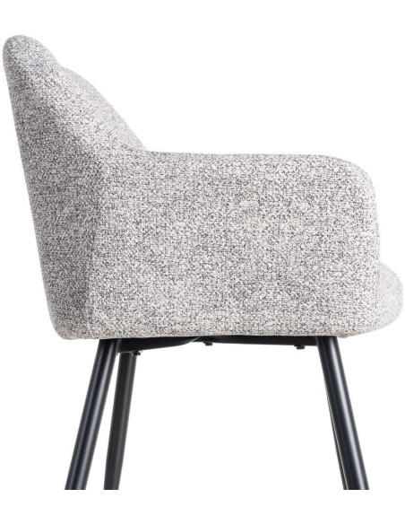 Fauteuil de table moderne chic en Tissu Gris blanc Chiné Métal Noir Olvian (Lot de 2) - 6
