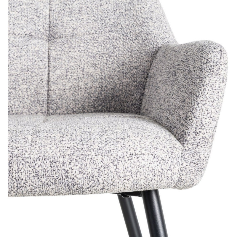 Fauteuil de table moderne chic en Tissu Gris blanc Chiné Métal Noir Olvian (Lot de 2) - 8