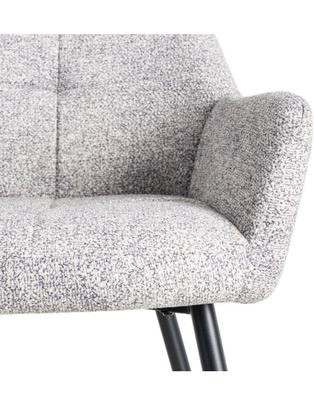Fauteuil de table moderne chic en Tissu Gris blanc Chiné Métal Noir Olvian (Lot de 2) - 8