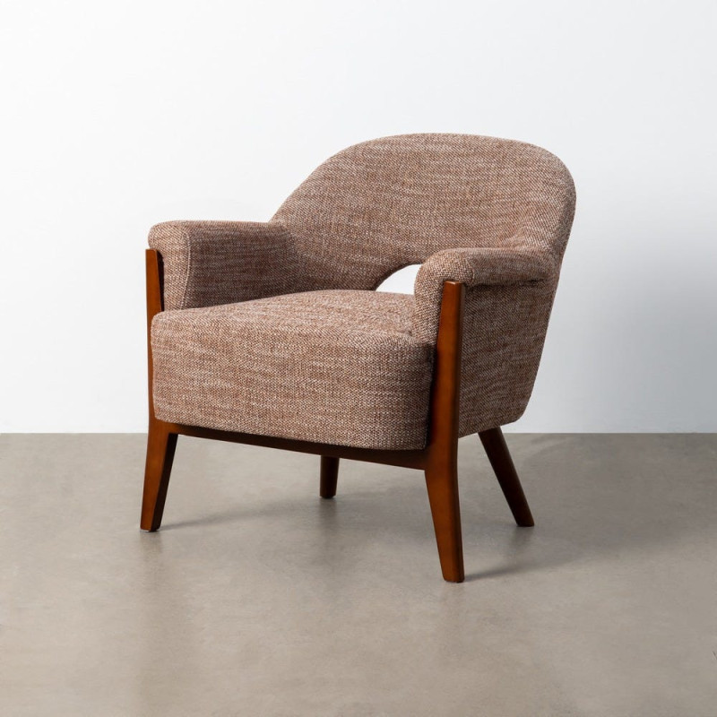 Fauteuil de salon mid-century moderne Tissu Beige Bois d'hévéa Marron Bois MDF Sorelo - 2