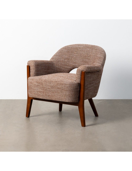 Fauteuil de salon mid-century moderne Tissu Beige Bois d'hévéa Marron Bois MDF Sorelo - 2