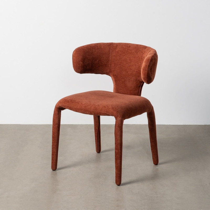 Chaise organique minimaliste en Tissu Rouge brique Halina (Lot de 2) - 11