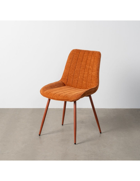 Chaise moderne chic en Tissu Côtelé Métal Rouge brique Vorela (Lot de 4) - 11