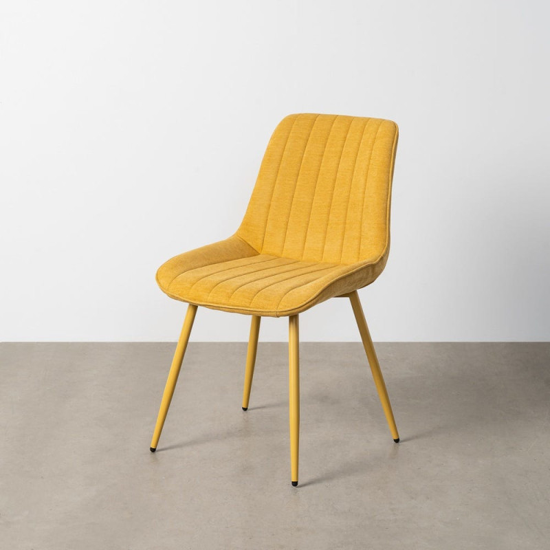 Chaise moderne chic en Tissu Côtelé Métal Jaune Vorela (Lot de 4) - 11