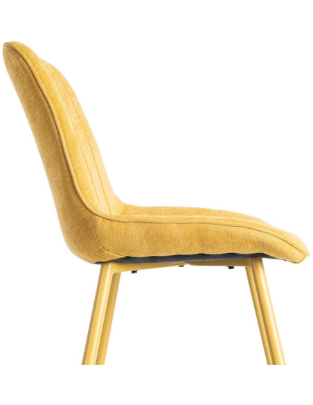 Chaise moderne chic en Tissu Côtelé Métal Jaune Vorela (Lot de 4) - 6