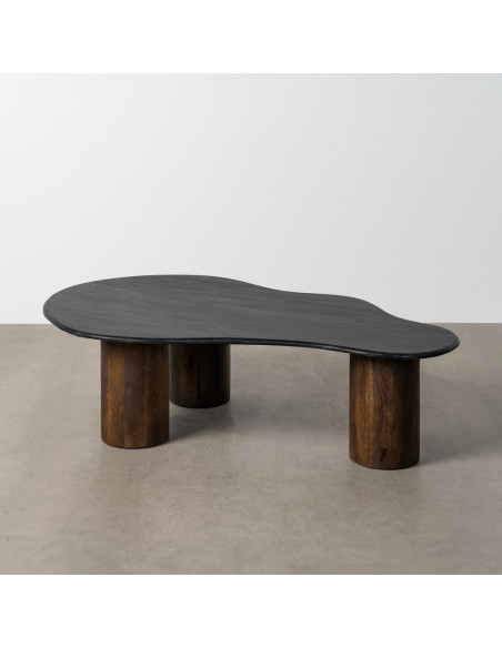 Grande Table basse moderne chic Organique 135 cm en Marbre Noir Bois de manguier Marron Calven - 9