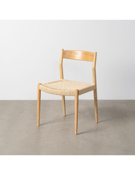 Chaise minimaliste wabi sabi Bois de frêne Naturel Corde en papier Beige Doniro (Lot de 2) - 11