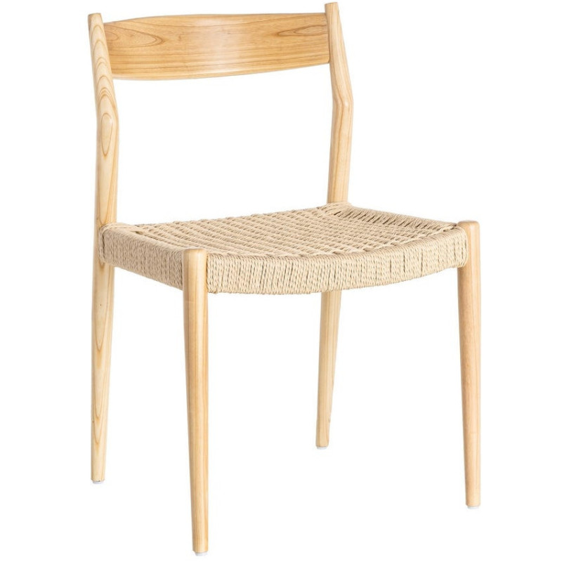 Chaise minimaliste wabi sabi Bois de frêne Naturel Corde en papier Beige Doniro (Lot de 2) - 1