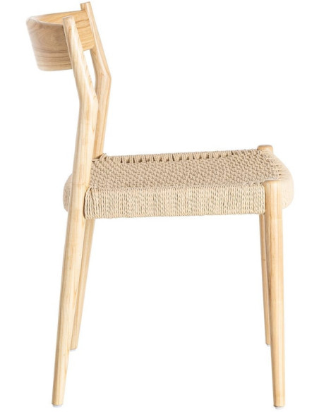 Chaise minimaliste wabi sabi Bois de frêne Naturel Corde en papier Beige Doniro (Lot de 2) - 3