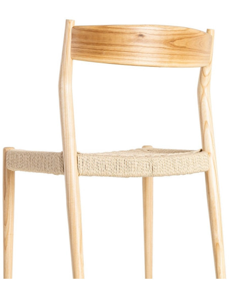 Chaise minimaliste wabi sabi Bois de frêne Naturel Corde en papier Beige Doniro (Lot de 2) - 5