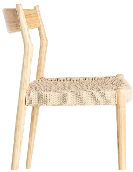 Chaise minimaliste wabi sabi Bois de frêne Naturel Corde en papier Beige Doniro (Lot de 2) - 6