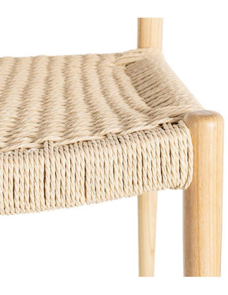 Chaise minimaliste wabi sabi Bois de frêne Naturel Corde en papier Beige Doniro (Lot de 2) - 7