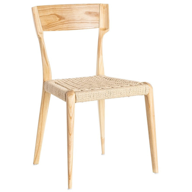 Chaise moderne japandi Bois de frêne Naturel Corde en papier Beige Helvio (Lot de 2) - 1