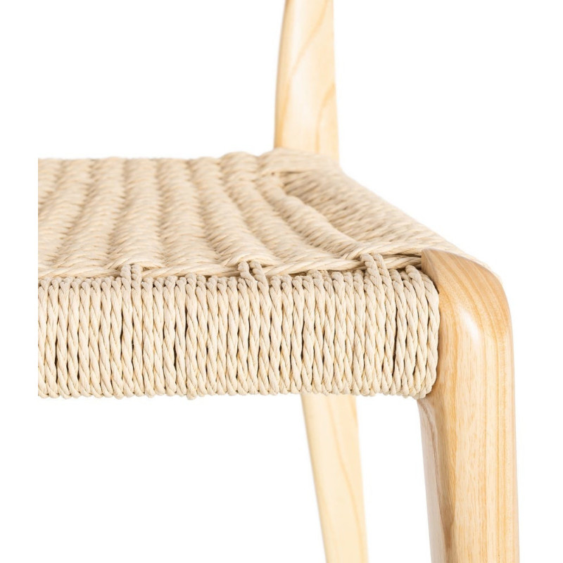 Chaise moderne japandi Bois de frêne Naturel Corde en papier Beige Helvio (Lot de 2) - 7
