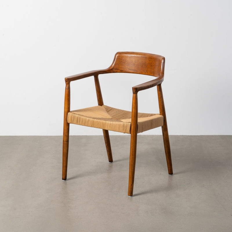 Fauteuil vintage scandinave années 50 Bois d'hévéa Marron Corde en papier Beige Monilo (Lot de 2) - 11