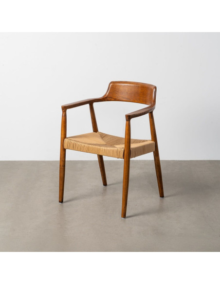 Fauteuil vintage scandinave années 50 Bois d'hévéa Marron Corde en papier Beige Monilo (Lot de 2) - 11