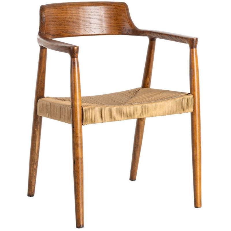 Fauteuil vintage scandinave années 50 Bois d'hévéa Marron Corde en papier Beige Monilo (Lot de 2) - 1