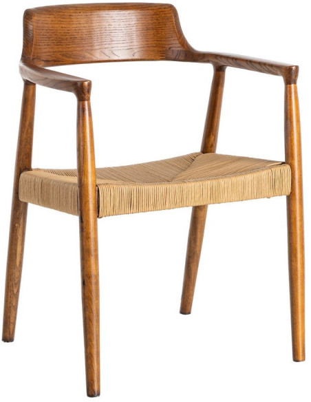 Fauteuil vintage scandinave années 50 Bois d'hévéa Marron Corde en papier Beige Monilo (Lot de 2) - 1