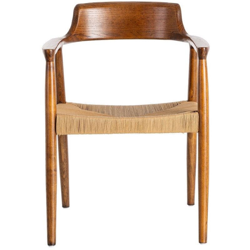 Fauteuil vintage scandinave années 50 Bois d'hévéa Marron Corde en papier Beige Monilo (Lot de 2) - 2