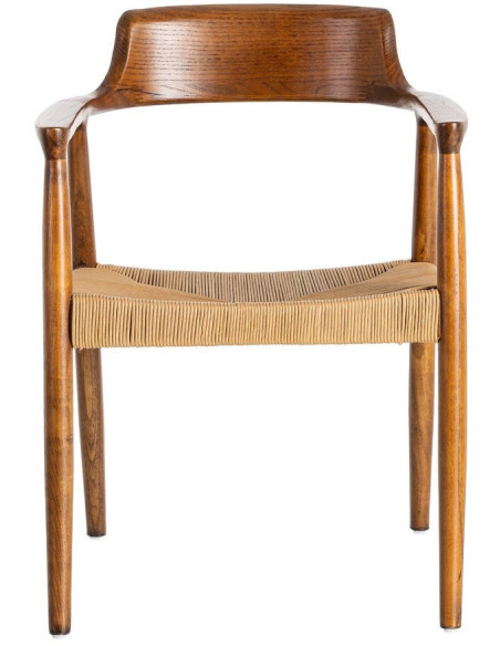 Fauteuil vintage scandinave années 50 Bois d'hévéa Marron Corde en papier Beige Monilo (Lot de 2) - 2