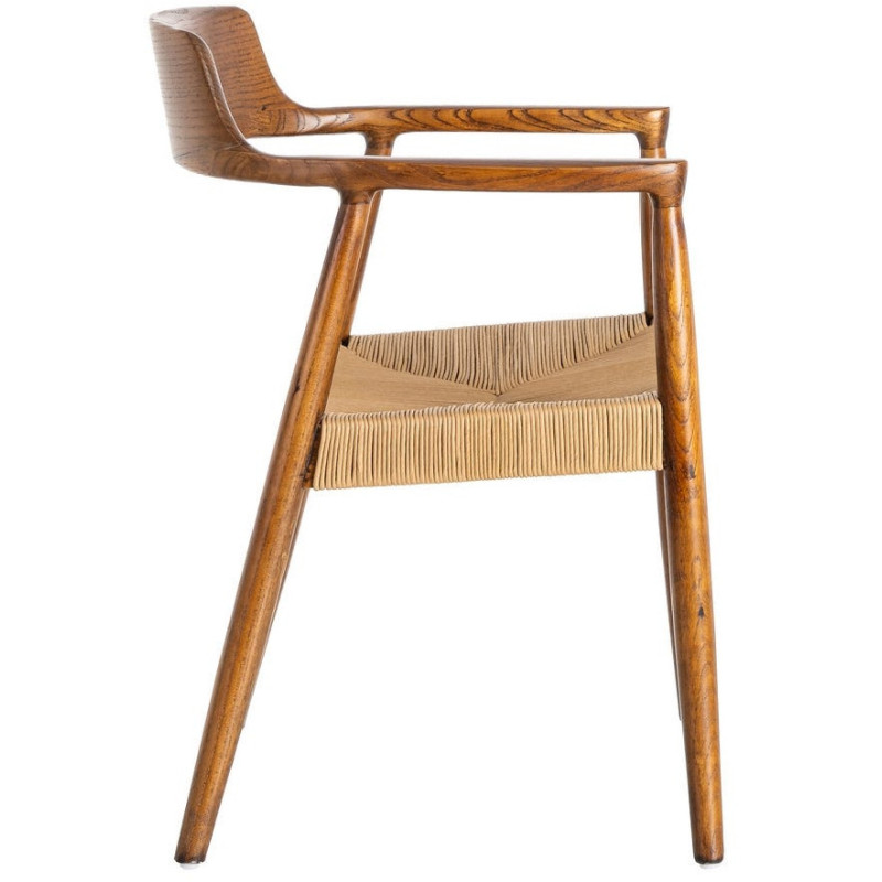 Fauteuil vintage scandinave années 50 Bois d'hévéa Marron Corde en papier Beige Monilo (Lot de 2) - 3