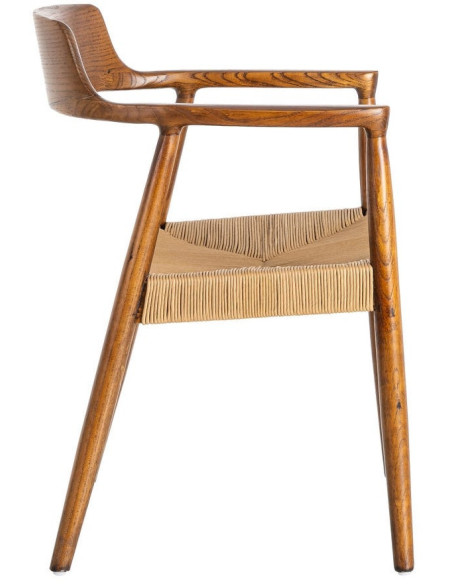 Fauteuil vintage scandinave années 50 Bois d'hévéa Marron Corde en papier Beige Monilo (Lot de 2) - 3