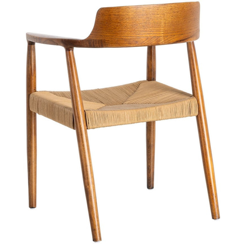 Fauteuil vintage scandinave années 50 Bois d'hévéa Marron Corde en papier Beige Monilo (Lot de 2) - 4