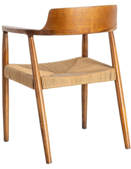Fauteuil vintage scandinave années 50 Bois d'hévéa Marron Corde en papier Beige Monilo (Lot de 2) - 4