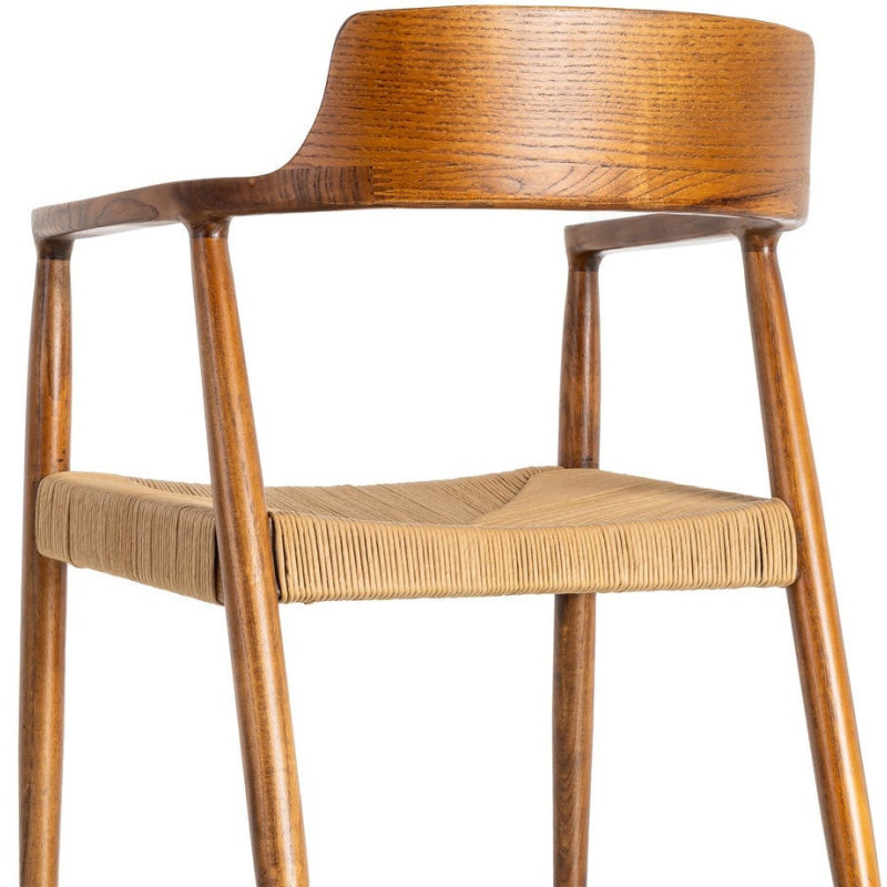 Fauteuil vintage scandinave années 50 Bois d'hévéa Marron Corde en papier Beige Monilo (Lot de 2) - 5