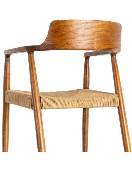 Fauteuil vintage scandinave années 50 Bois d'hévéa Marron Corde en papier Beige Monilo (Lot de 2) - 5