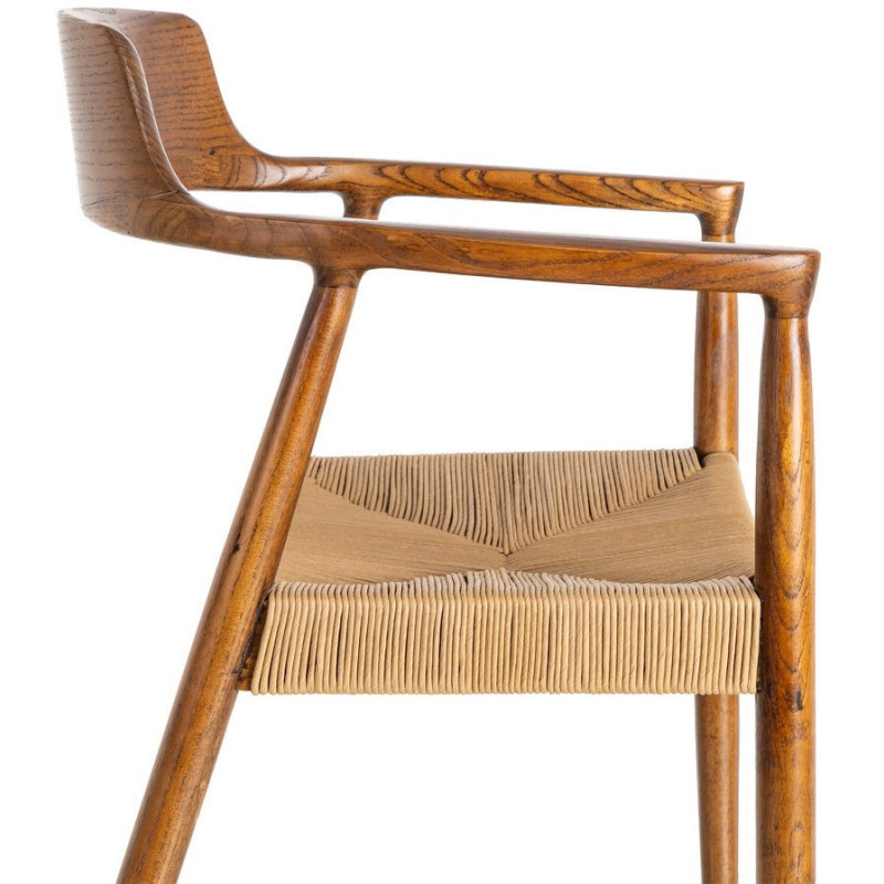 Fauteuil vintage scandinave années 50 Bois d'hévéa Marron Corde en papier Beige Monilo (Lot de 2) - 6