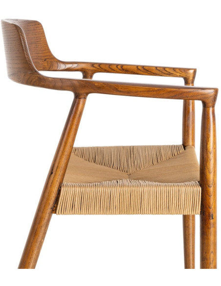 Fauteuil vintage scandinave années 50 Bois d'hévéa Marron Corde en papier Beige Monilo (Lot de 2) - 6
