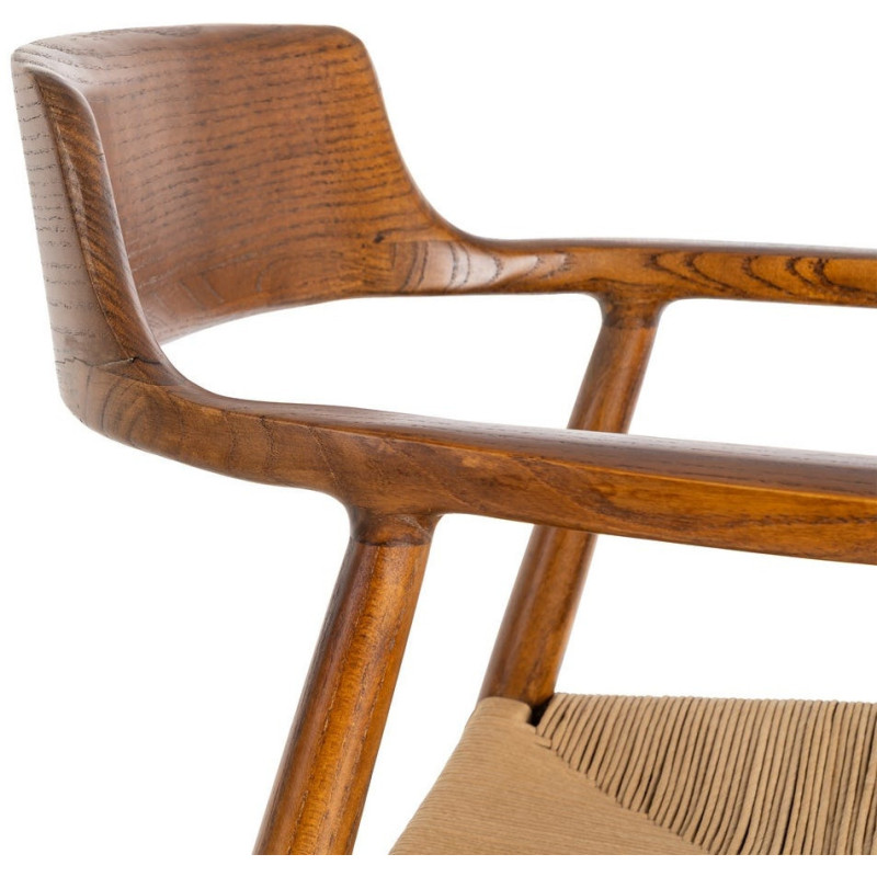 Fauteuil vintage scandinave années 50 Bois d'hévéa Marron Corde en papier Beige Monilo (Lot de 2) - 7
