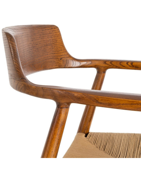 Fauteuil vintage scandinave années 50 Bois d'hévéa Marron Corde en papier Beige Monilo (Lot de 2) - 7