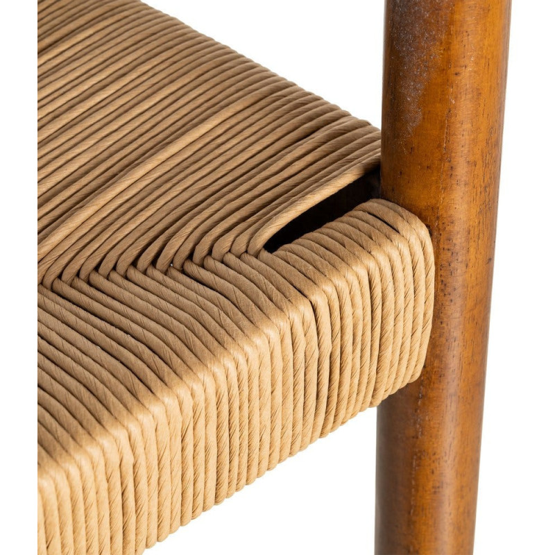 Fauteuil vintage scandinave années 50 Bois d'hévéa Marron Corde en papier Beige Monilo (Lot de 2) - 9