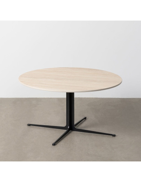 Table basse moderne chic Ronde en Pierre frittée Beige Effet travertin Métal Noir Ahlira - 1