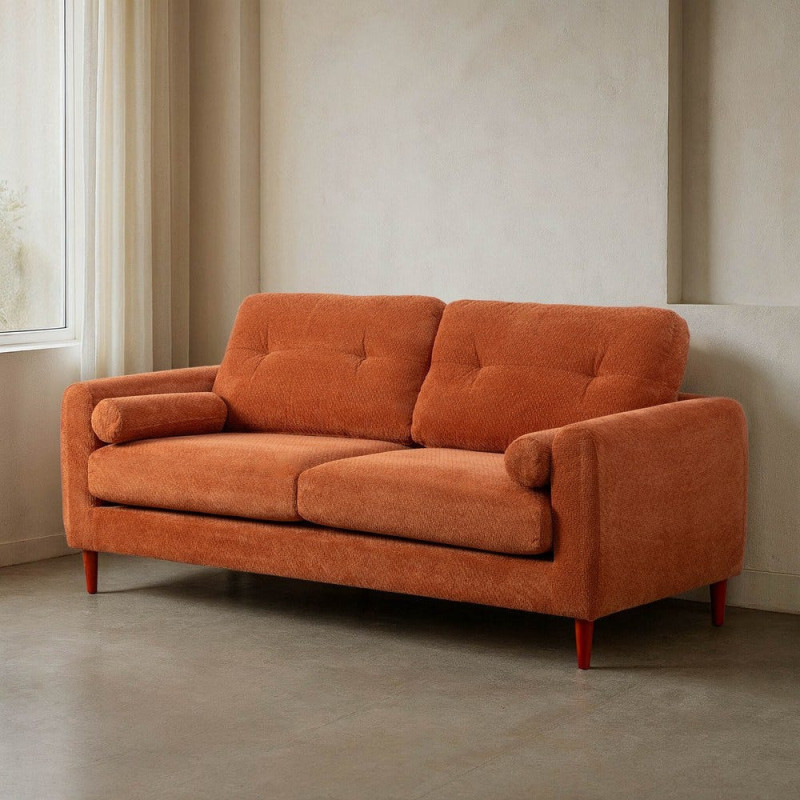 Canapé mid-century moderne Droit 2 places Tissu Terracotta Bois d'eucalyptus Tanilo - 2