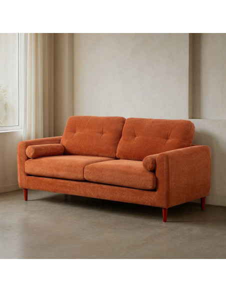 Canapé mid-century moderne Droit 2 places Tissu Terracotta Bois d'eucalyptus Tanilo - 2