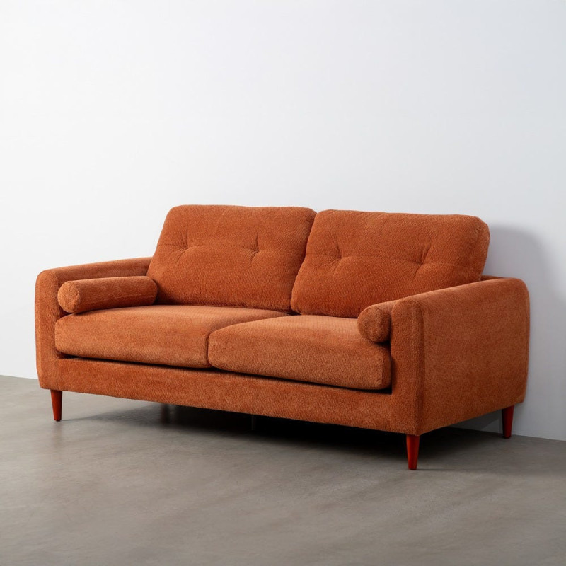 Canapé mid-century moderne Droit 2 places Tissu Terracotta Bois d'eucalyptus Tanilo - 3