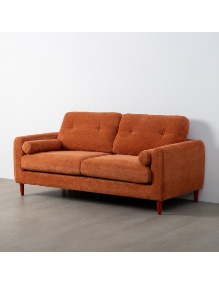 Canapé mid-century moderne Droit 2 places Tissu Terracotta Bois d'eucalyptus Tanilo - 3
