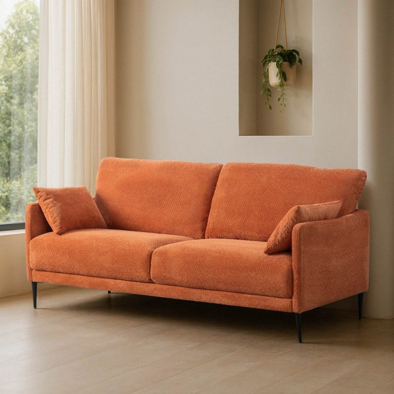 Canapé mid-century moderne Droit 2 places Tissu Terracotta Bois d'eucalyptus Valira - 2