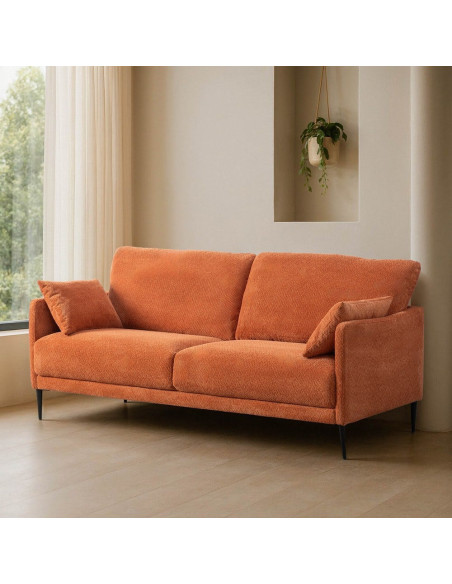 Canapé mid-century moderne Droit 2 places Tissu Terracotta Bois d'eucalyptus Valira - 2