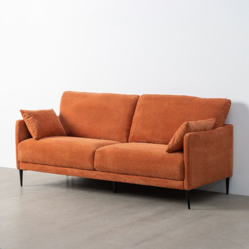 Canapé mid-century moderne Droit 2 places Tissu Terracotta Bois d'eucalyptus Valira - 3
