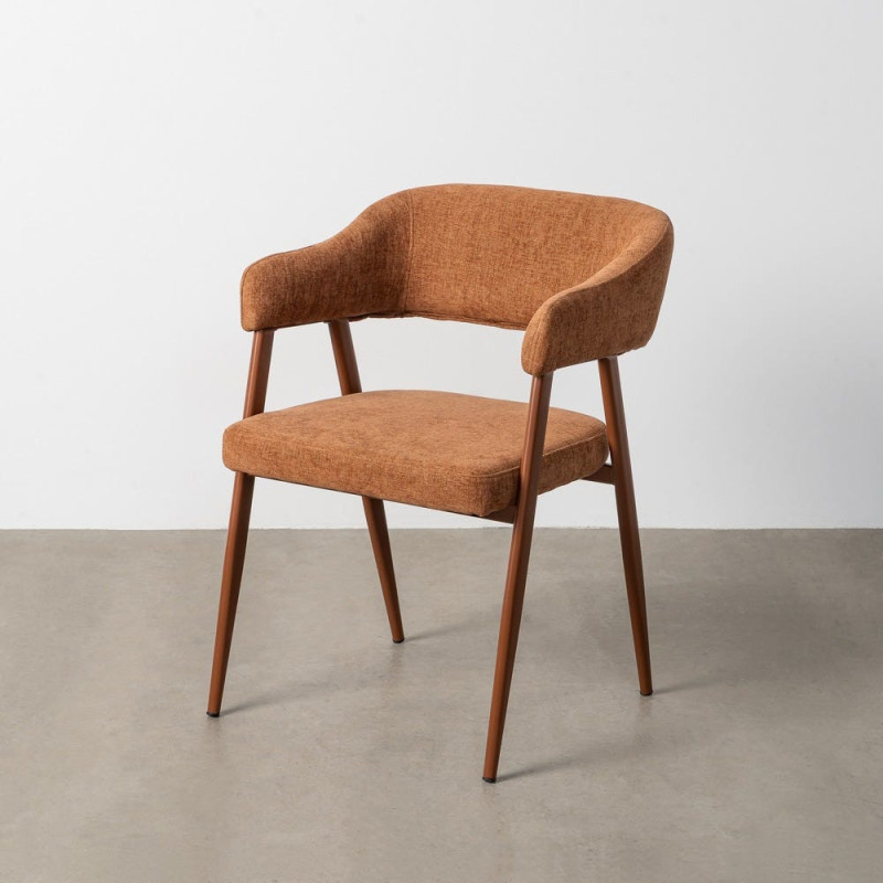 Fauteuil de table mid-century moderne Tissu Métal Rouge brique Bervin (Lot de 2) - 11