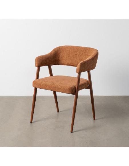 Fauteuil de table mid-century moderne Tissu Métal Rouge brique Bervin (Lot de 2) - 11