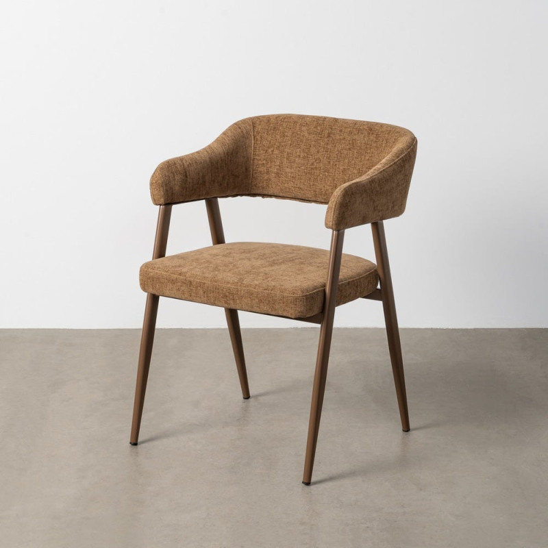 Fauteuil de table mid-century moderne Tissu Métal Marron Bervin (Lot de 2) - 11