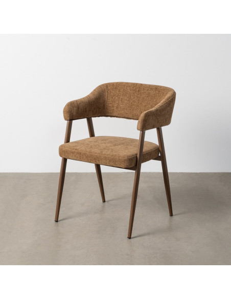 Fauteuil de table mid-century moderne Tissu Métal Marron Bervin (Lot de 2) - 11