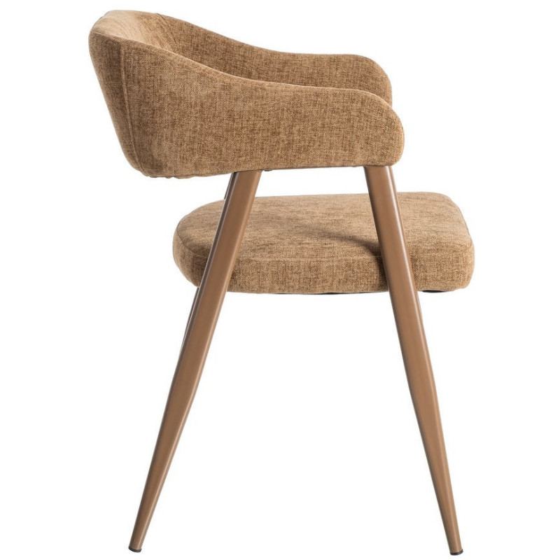 Fauteuil de table mid-century moderne Tissu Métal Marron Bervin (Lot de 2) - 3