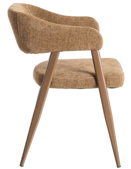 Fauteuil de table mid-century moderne Tissu Métal Marron Bervin (Lot de 2) - 3